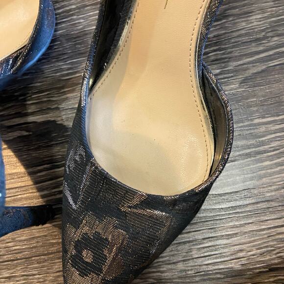 Jessica Simpson Livvy Pointed Toe Pumps Black Gold Foil Floral Print Size 8.5 - Picture 11 of 12